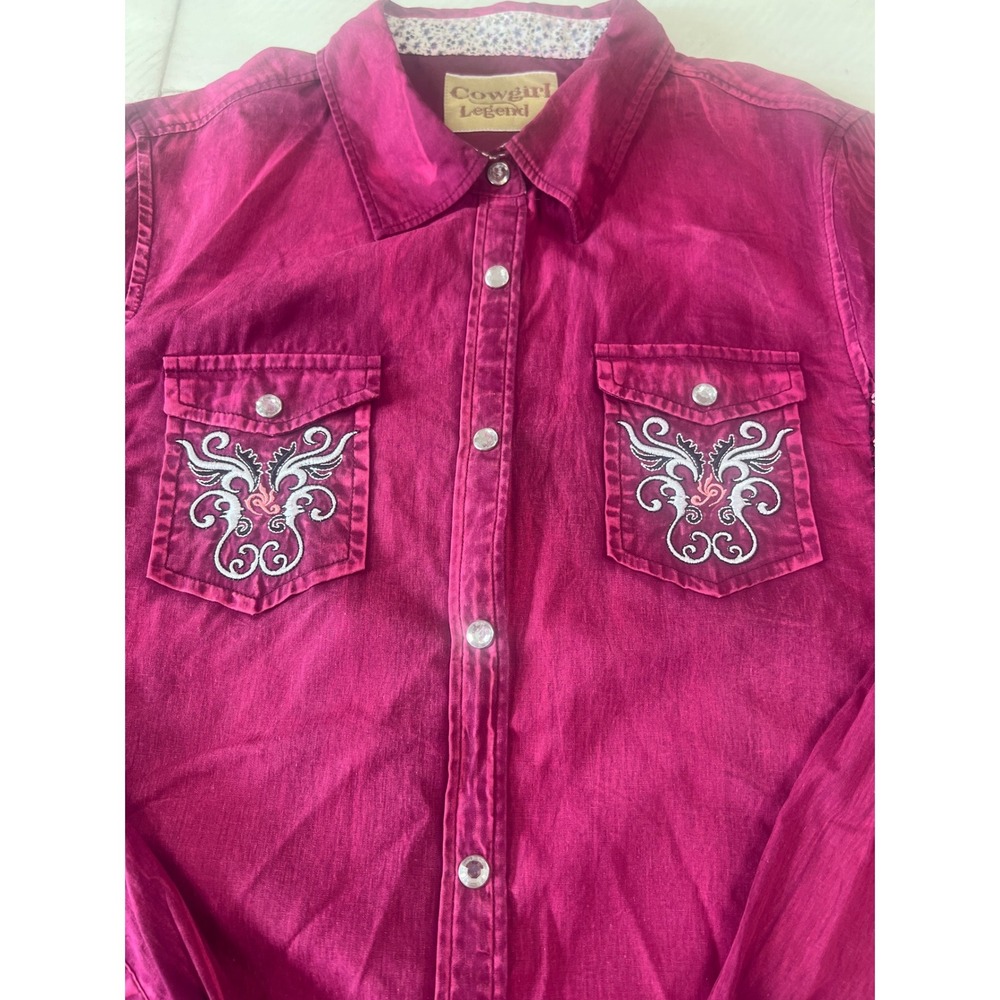 Cowgirl Legend Magenta Pink Embroidered Western Snap Shirt Women Medium - Picture 7 of 9